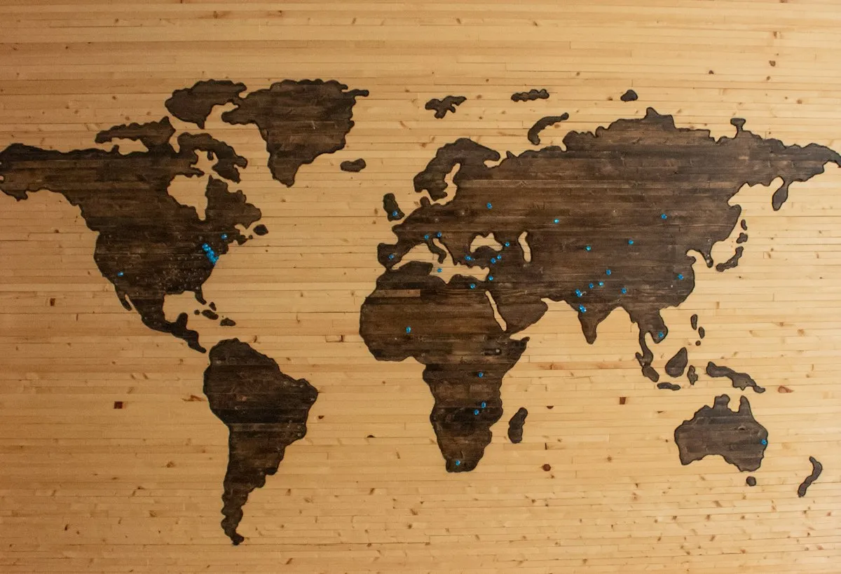 Wooden world map on a wall