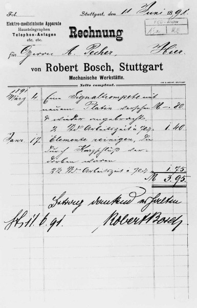 Самый первый сохранившийся счет датированный 11 июня 1891 года